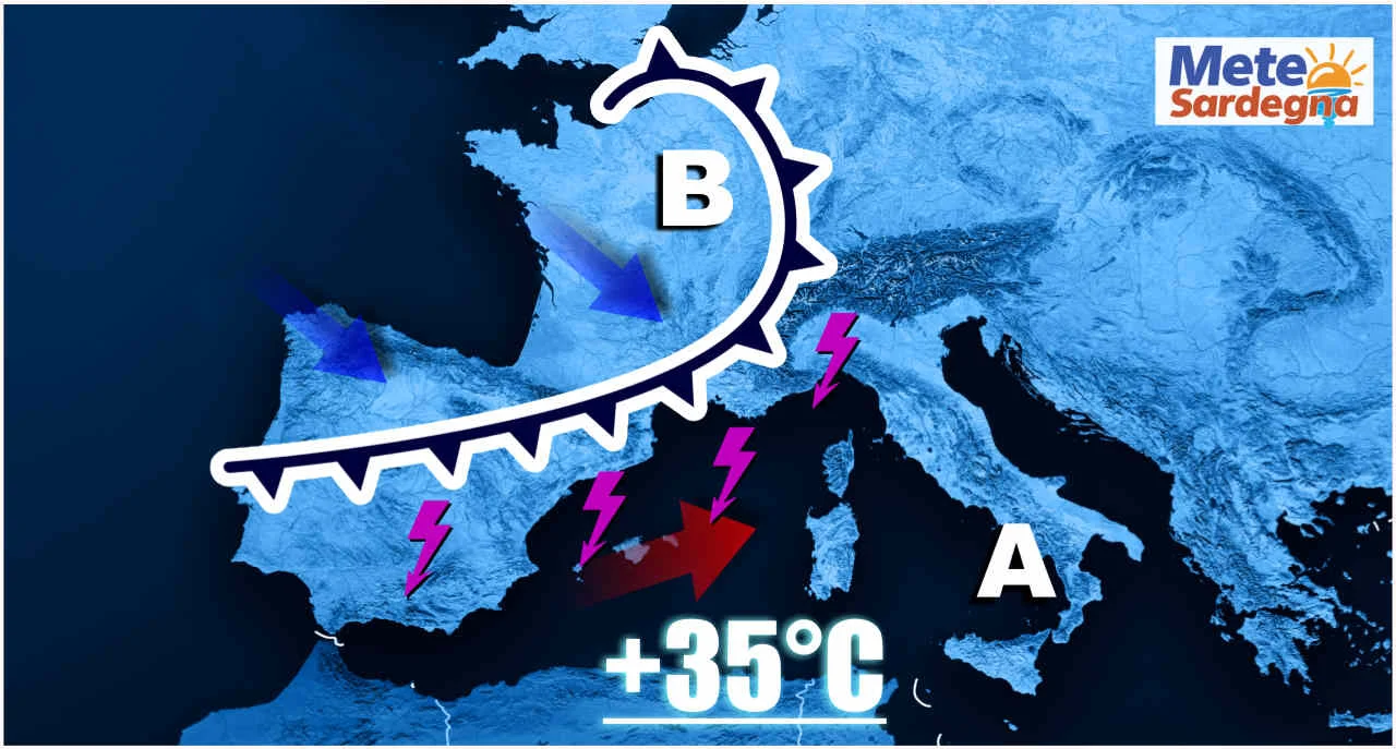 meteo prossimi giorni sardegna con un graduale peggioramento mappa - Cambiamento meteo progressivo. Fine del caldo? Tornano i Temporali