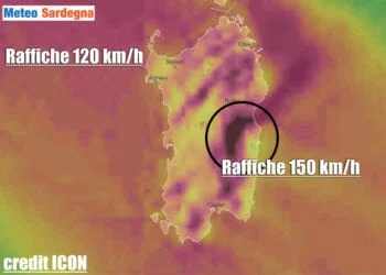 vento previsto in sardegna 350x250 - Tempesta di Maestrale in Sardegna: raffiche di vento sino 150 km orari per sabato