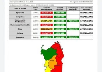 Allerta meteo rossa da protezione civile Sardegna.