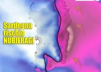 Piogge previste tra venerdì e sabato in Sardegna. Evidente meteo avverso.