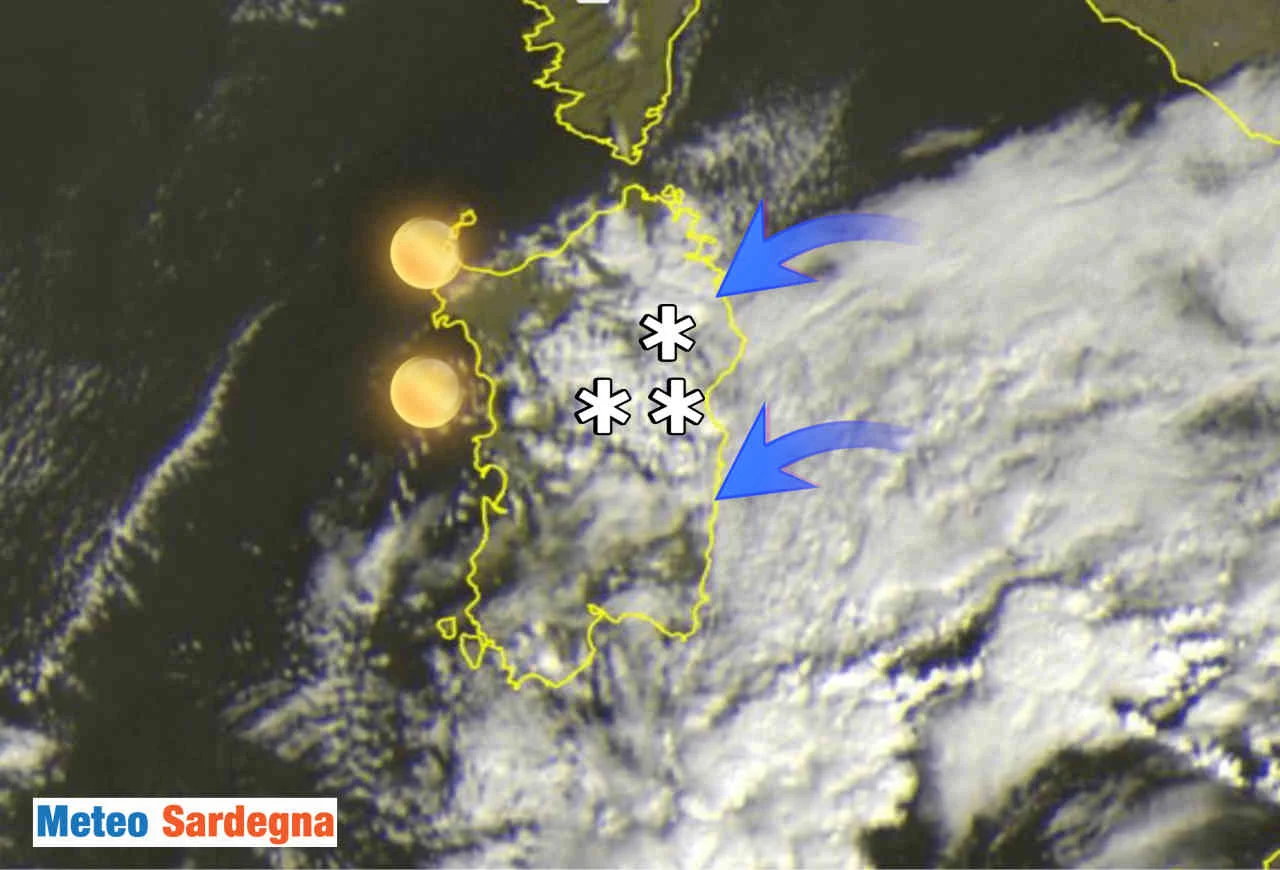 situazione meteo ed evoluzione in sardegna - SARDEGNA, ciclone e previsioni meteo. Gelate e freddo. Neve su Gennargentu